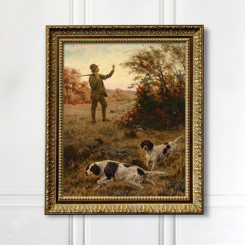 Silhouette Noire D'un Chasseur, Avec Un Chien, Chasse Au Canard Silhouette Noire D'un Chasseur, Avec Un Chien, Chasse Au Canard