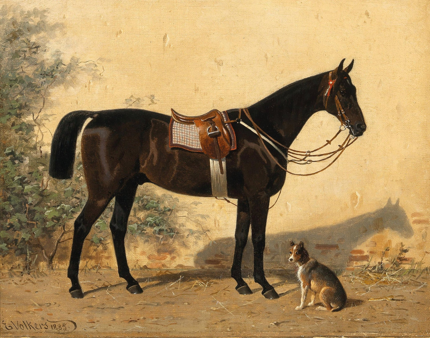 Vintage Bay & Dog Horse Portrait - HuntCountryHome
