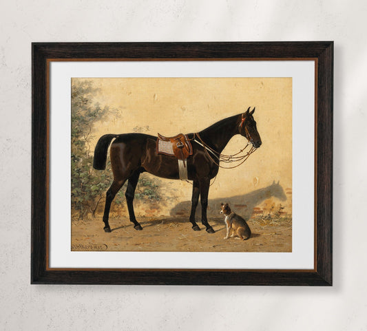 Vintage Bay & Dog Horse Portrait - HuntCountryHome