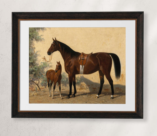 Vintage Bay & Foal Horse Portrait - HuntCountryHome