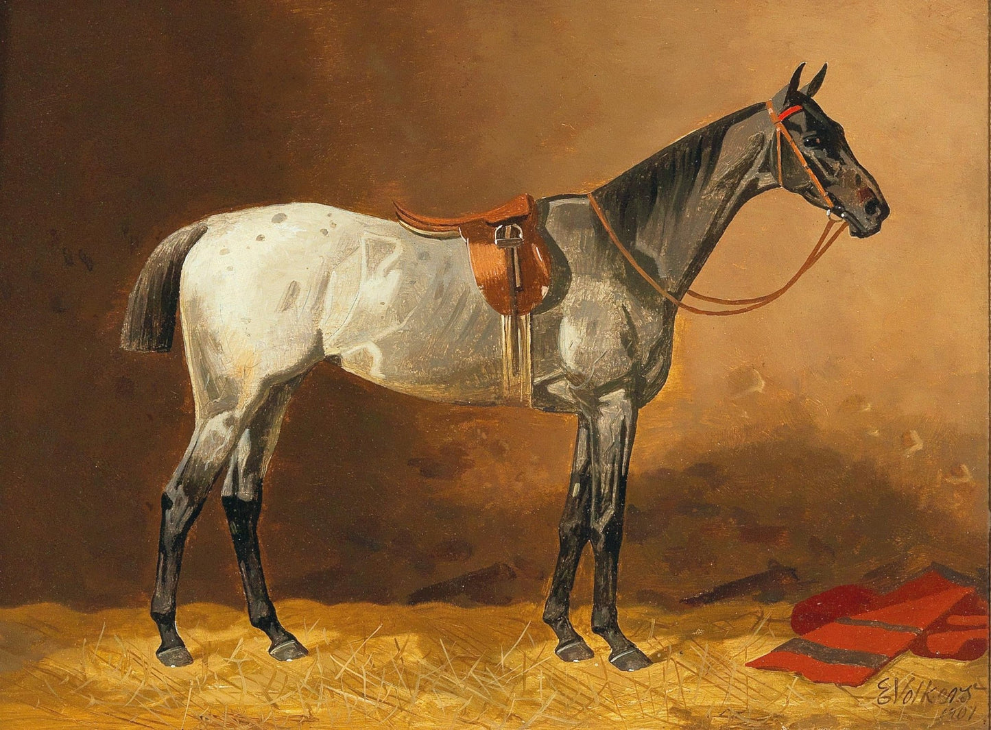Vintage Grey Horse Portrait #2 - HuntCountryHome